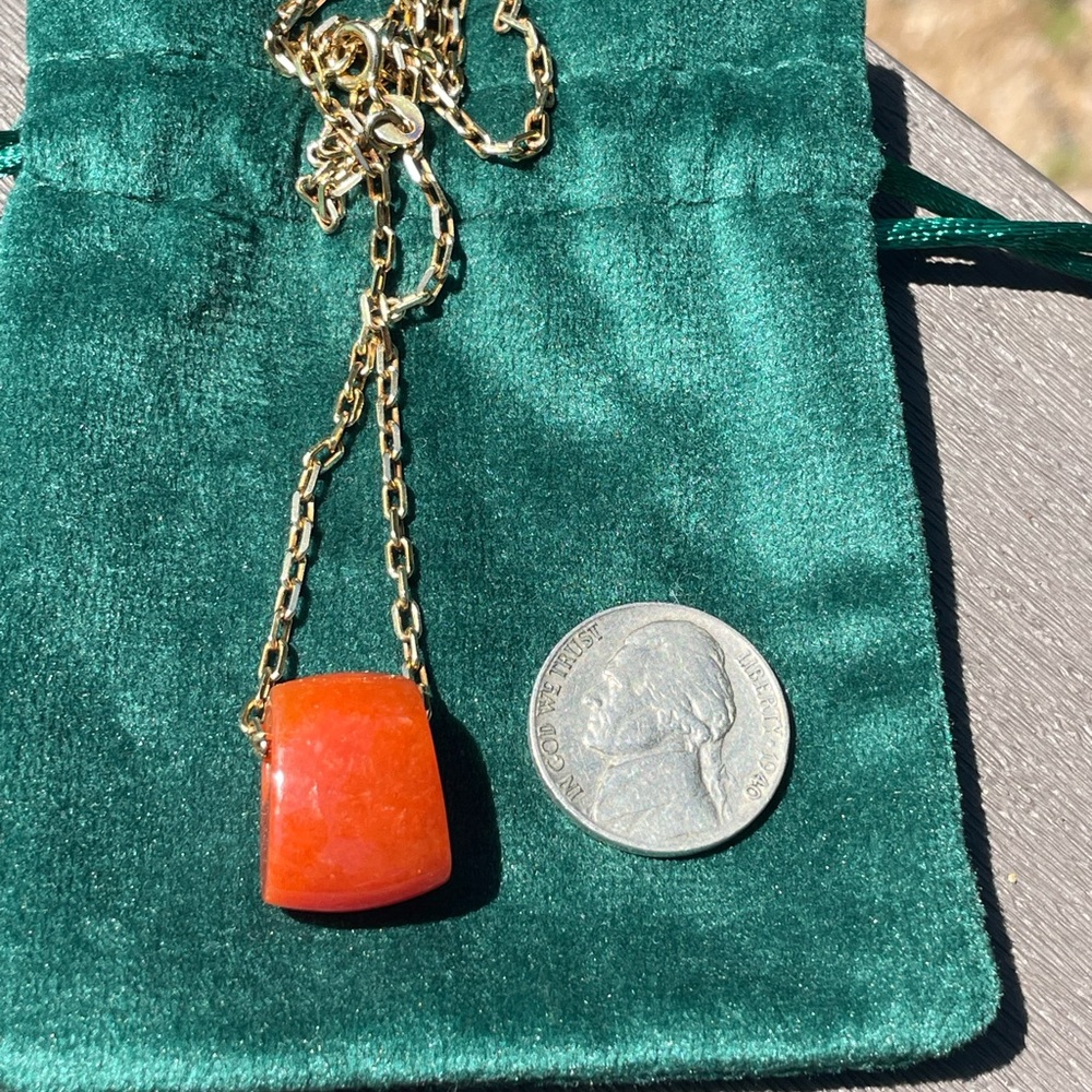 Vintage Genuine Orange Carnelian and Red Garnet 14k gold Pendant - beautiful! - Picture 13 of 16
